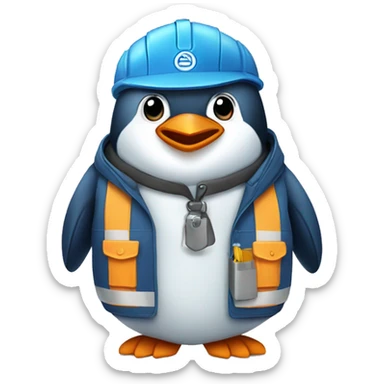 a blue penguin wearing workwears sticker
