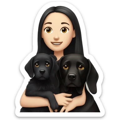 white girl with long straight black hair next to her black Labrador sticker