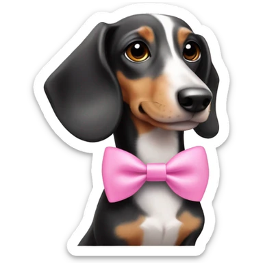 White and black dachshund wearing pink bow sticker
