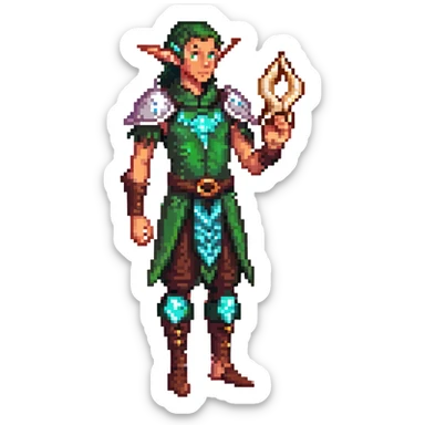 elf male Short wetsuit-style garb, glowing runes on skin, holding a conch horn. sticker