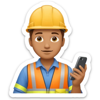 create an realistic emoji image of an construction worker typing on the phone sticker
