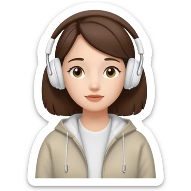 burnette girl listening to music with some AirPods Max sticker