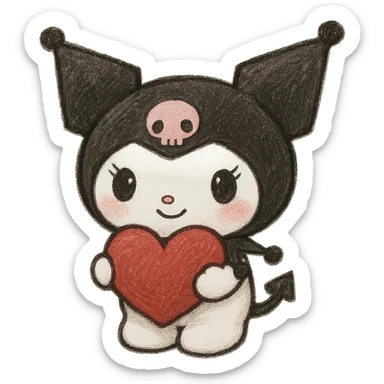 Kuromi character holding a heart, artistic style, no background sticker