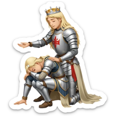 chevalier avec un genoux sur le sol comme pour saluer tete baise main baisse sa reine sticker