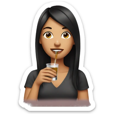 brunette drinking a shot sticker