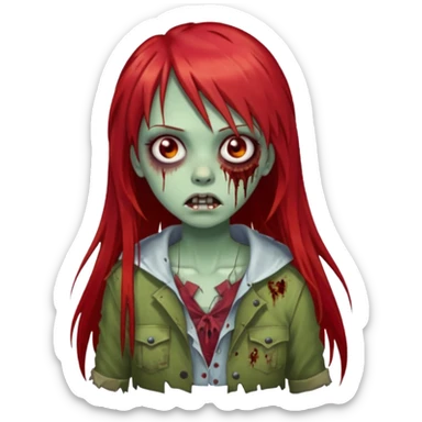 create a zombie girl with red long hair and straight down bangs sticker
