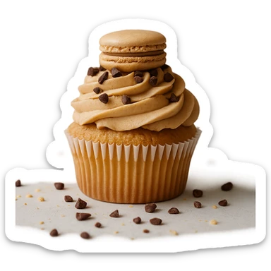 Change the icing to peanut butter with a light brown, creamy texture, keep the realistic cupcake and accessories, photorealistic style, transparent background. sticker