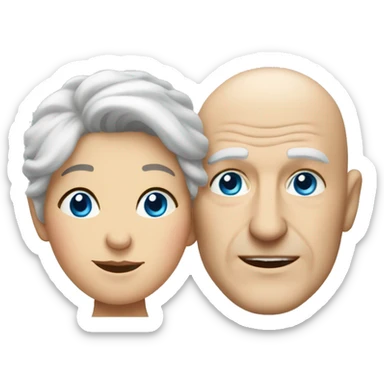 old couple woman and bald man with wrinkle and blue eyes sticker