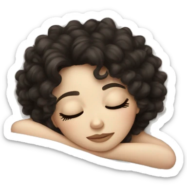 pale white girl dark curly hair sleeping on bed on pillow sticker