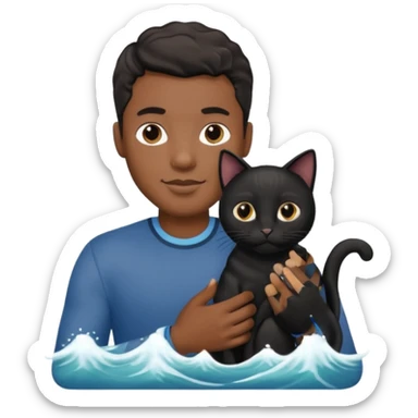 African American male with waves holding a black cat sticker