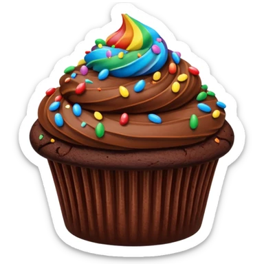 chocolate cupcake with chocolate frosting and rainbow sprinkles sticker