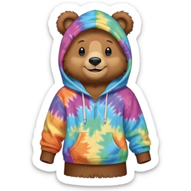 standing bear wearing a tiedye hoodie sticker