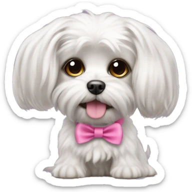 small dog maltese lapdog with long ears and tail with pink elastic band  sticker