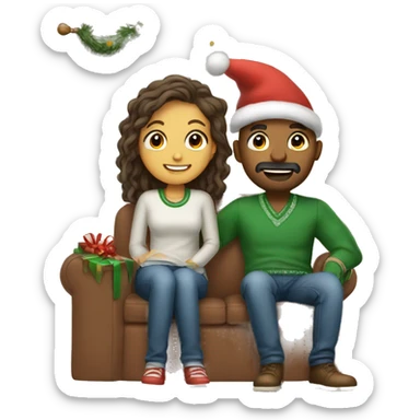 Draw a couple whose decorating room behind crismas sticker