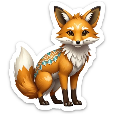 Epic Feral Rare Fantasy shiny cool fluffy Vernid-Trico-Fox-species-hybrid-animal by LiLaiRa, tribal-Art-patterns , tufted ears, full body sticker