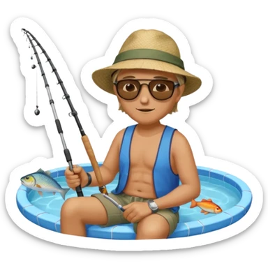 
man sitting fishing near the pool sticker