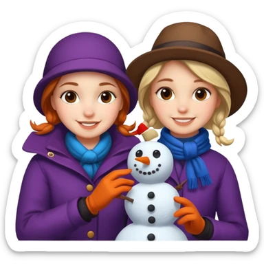 Virginia Poe and Maria Clemm building a snowman sticker