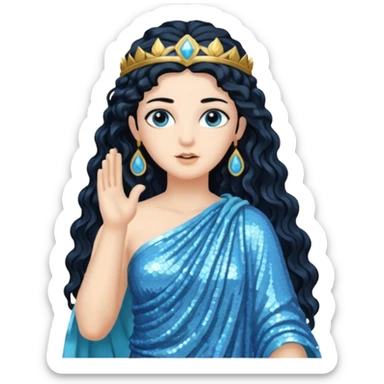 Minerva, Goddess from Wisdom Roman Deities with long black wavy hair, light blue sequin toga sticker