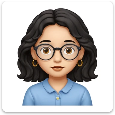 Black wavy long hair, oval glasses, brown eyes, sharp facial features, small lips, earrings, can you make me a child like this?  sticker