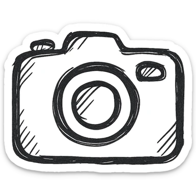 camera, hand-drawn icon style, black outline, no fill, sketchy look sticker
