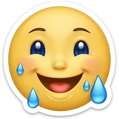Emoji, yellow round laughing face, blue tears of joy on it. 2 big blue tears on each of the 2 cheeks sticker