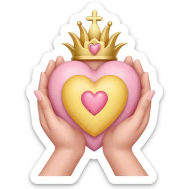 hands holding a pastel pink and pastel yellow sacred heart  sticker