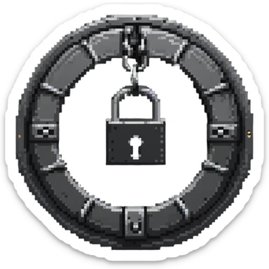 Chain and padlock securing a round submarine door or porthole sticker