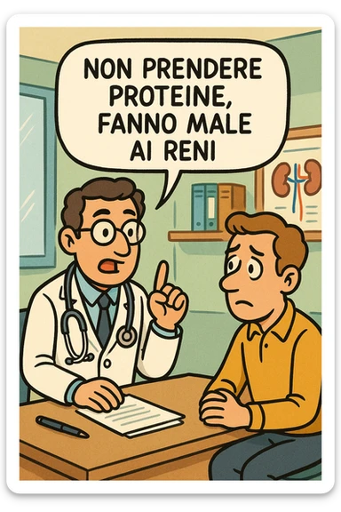 dottore che dice al paziente di non prendere proteine perchè fanno male ai reni in italiano sticker