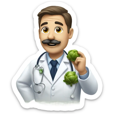 Navy doctor with moustache being goofy with Brussels sprouts  sticker