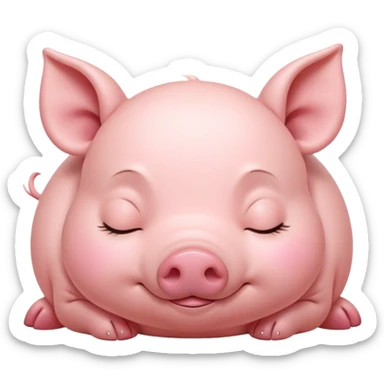 Meme-Worthy Cute Sleeping Piglet Portrait Emoji, Head resting peacefully with a contented smile, showcasing a delightfully tiny build and a luxuriously soft rosy-pink hide, eyes shut in a serene, restful nap, Simplified yet hilariously adorable features, highly detailed, glowing with a soft, drowsy light, high shine, relaxed and utterly lovable, stylized with an air of playful laziness, bright and heartwarming, soft glowing outline, capturing the essence of a comically sleepy piglet, so meme-worthy it feels like it could instantly become the next viral sensation of adorable slumber! sticker