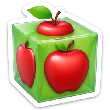 large cube-shaped box wrapped in light green tape, apple style emoji sticker