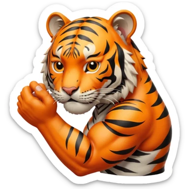 Tiger scrunching his hand sticker