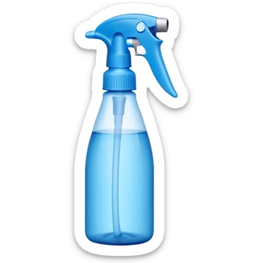 tall plastic spray bottle with curved grip and trigger nozzle, cool tones blue or white, freshness and cleanliness, sleek upright minimalist silhouette, no label, no foam, no extras, soft lighting, subtle shadows, emoji scale sticker