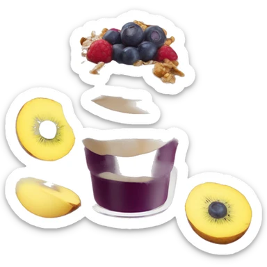 Açaí in a clear cup with layers of fruits and granola and condensed milk sticker