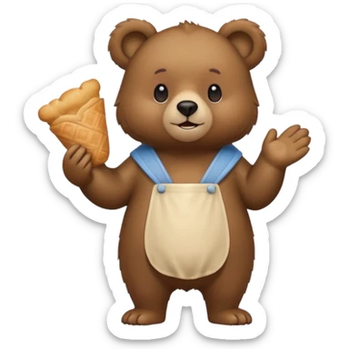 esta imagen pero que el oso este de pie y tenga una manga pastelera en la mano izquierda haz un oso sticker