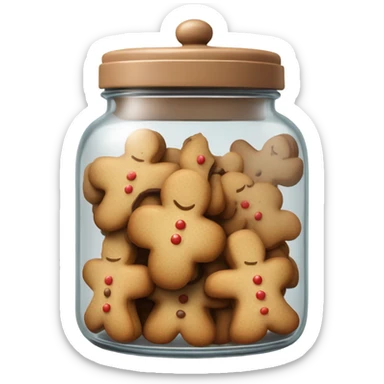 Realistic glass cookie jar with light brown lid full of gingerbread cookies isolated.  sticker