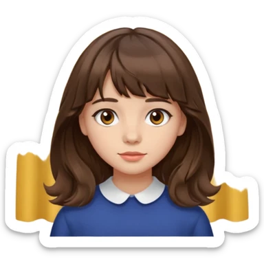 Girl with medium wavy/straight brown hair and curtain bangs  sticker