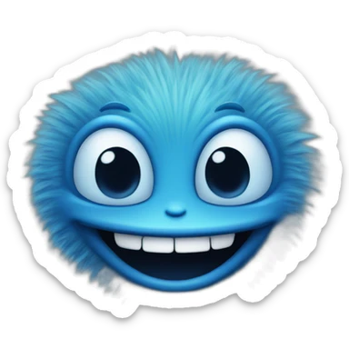 Blue fuzzy alien laughing sticker