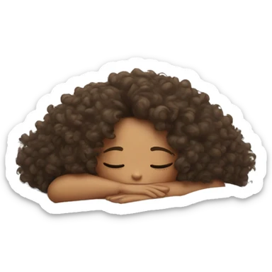 Girl with curly hair taking nap on white pillow sticker