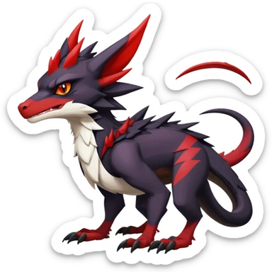 Black Cool Edgy Anthro Noivern-Nargacuga-Sergal-Fakémon  with White and Red Edgy markings sticker