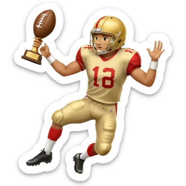 football player trophy gold old helmet player giving stiff arm knee up sticker
