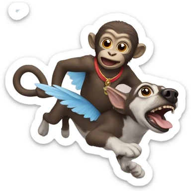 a flying monkey carring a dog sticker