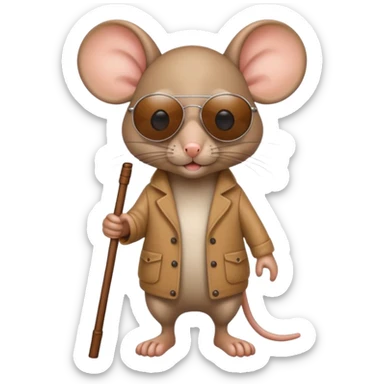 blind mouse with sunglasses and walking stick, walking sticker