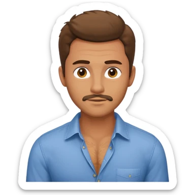 a guy who tries to catch women's attention, his shirt is is unbuttoned and his chest hair is visible, his eyes are flirting  sticker