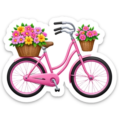 Pink bicycle with flowers in basket ￼ sticker