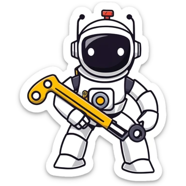 Toy robot holding a wrench sticker
