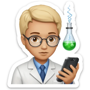 científica viendo un celular sticker