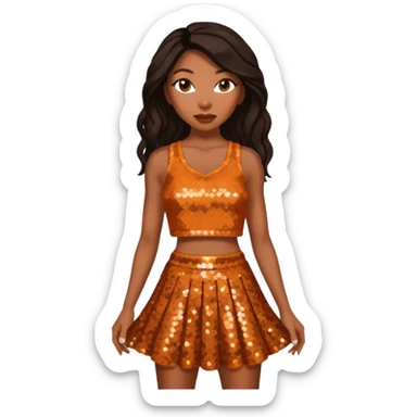 Brandy Norwood with dark brown long hair, burnt orange sequin crop top and skirt  sticker