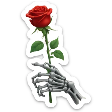Skeleton hand holding a red rose sticker