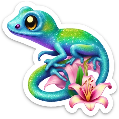 Lisa frank glitter gecko with a lily sticker